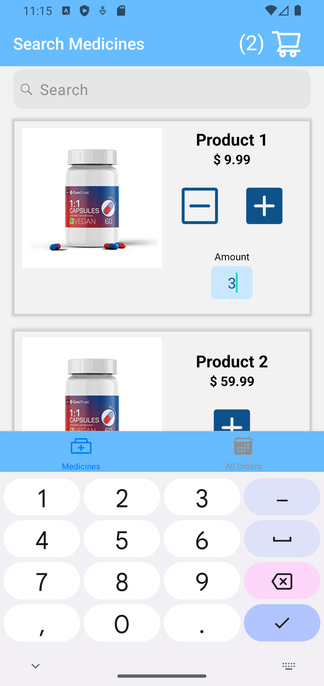 Updating the Amount of a Medicine in Cart